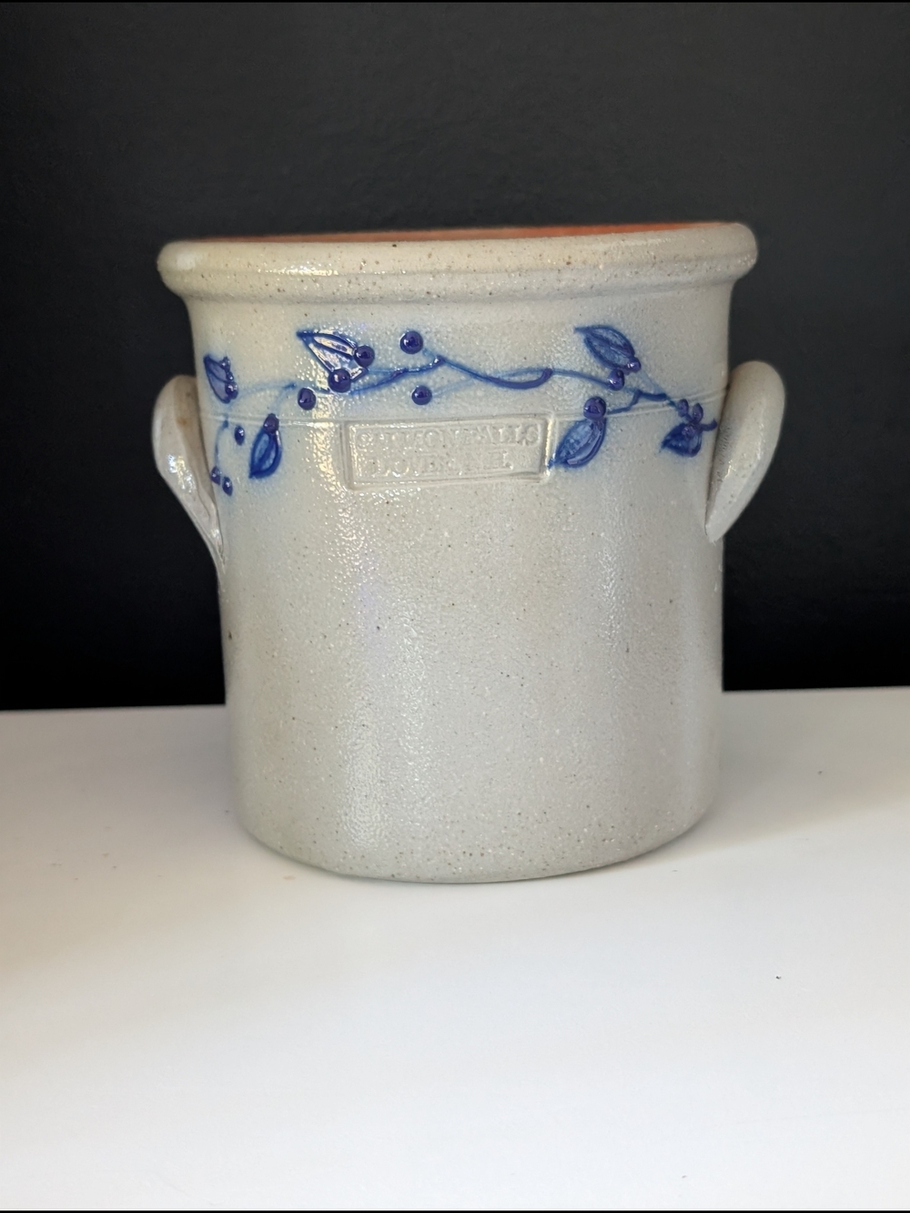 Salmon Falls Vintage Blueberry Pattern Stoneware Crock